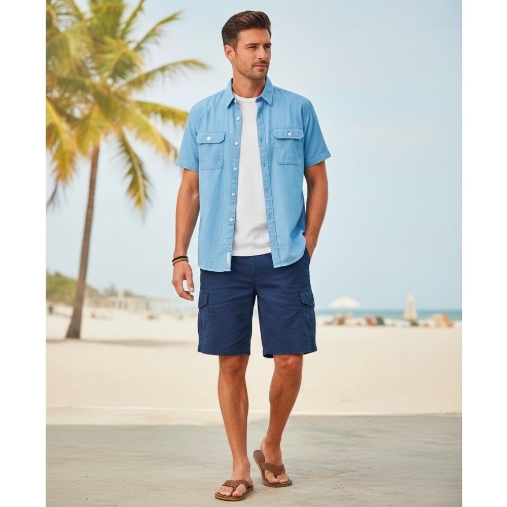 Ocean Coast Men's Ripstop Cargo Shorts Blue Size 32 Stretch Casual Hiking‎ New